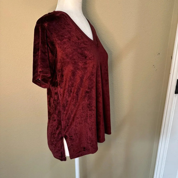 MICHAEL STARS Maroon Velvet or Velour V Neck T Shirt Top - size small - Picture 4 of 7